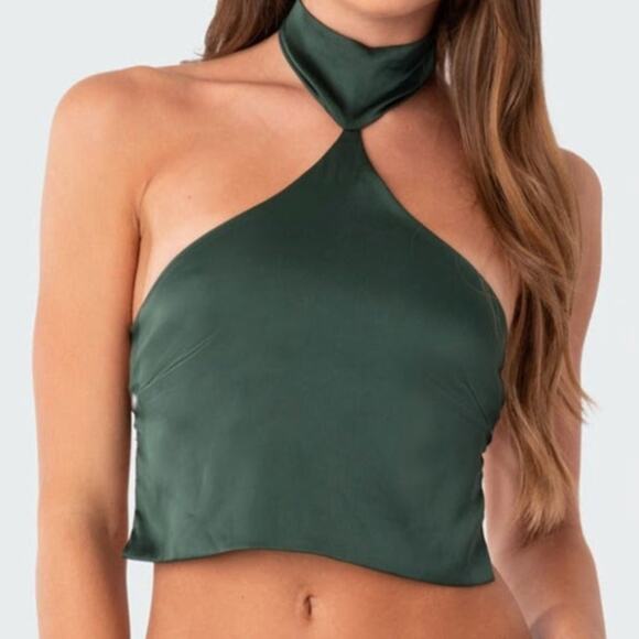 EDIKTED Satin Effect Open-Back Crop Top - Size S - Picture 1 of 4